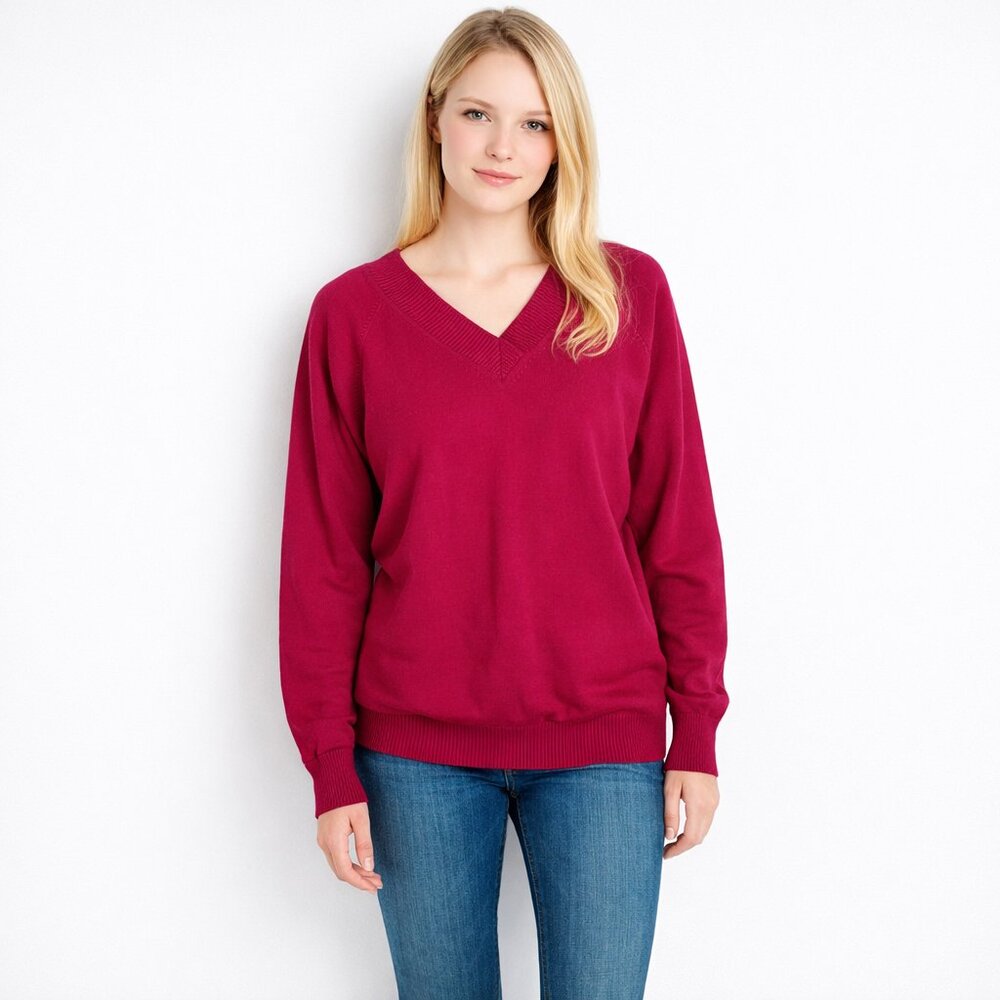 2/$30 NWT Universal Standard Pullover V-Neck Sweater w/ Ribbing Red XS #A1319